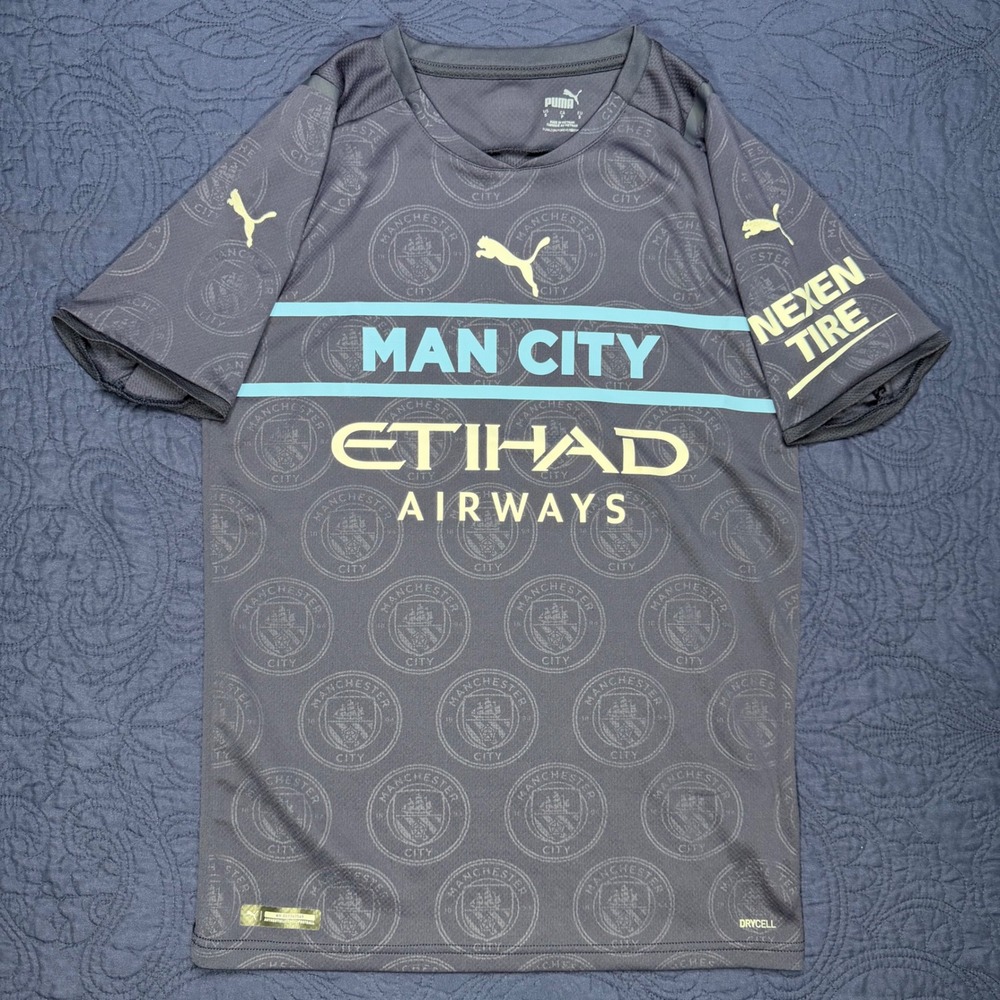 Puma Manchester City FC Prematch Jersey Grey Blue Soccer Training Shirt Drycell